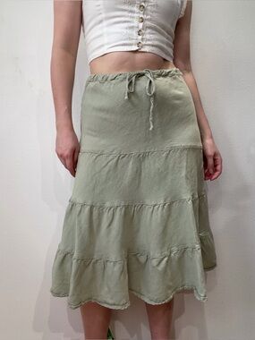 Vintage Sage Tiered Midi Skirt